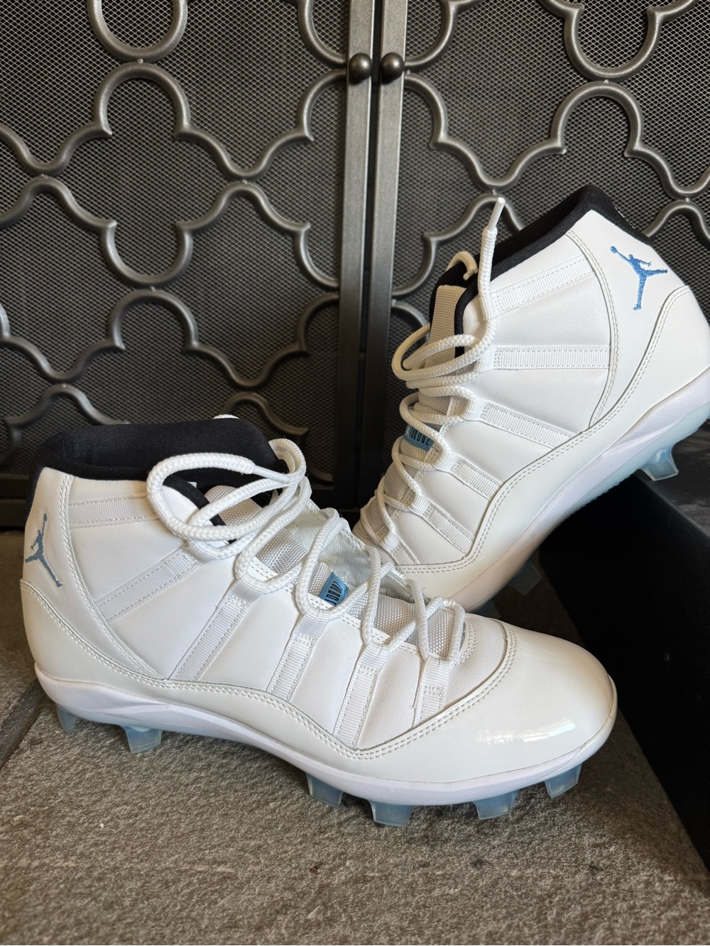 Jordan White/Light Blue High-Top Baseball Cleats